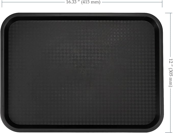10 Pack Black Plastic Fast Food Tray, 16 x 12 Inch Plastic Cafeteria Trays with Textured Surface, Rectangular Fast Food Serving Trays for Serving and Carrying Food in Restaurant Cafeteria