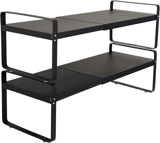 BAUCCA Set of 2 Black Kitchen Countertop Shelves, Expandable Cabinet Shelf Organizers, Stackable Metal Pantry Storage Shelves for Spice Rack, Cupboard