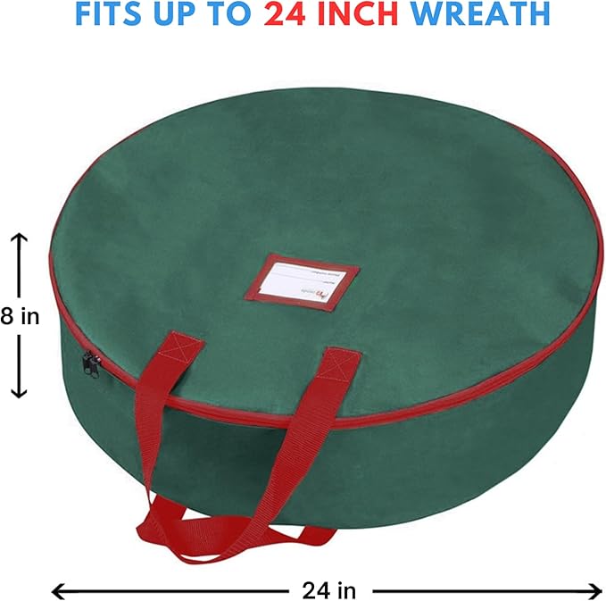 Primode Heavy Duty Christmas Wreath Storage Bag 24"- Garland Wreaths Container with Handles - Durable 600D Oxford Polyester Material Holiday Wreaths Storage Holder 24” (Green)