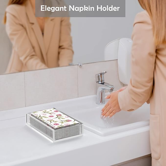 Cilinta Napkin Holder, 8mm Thicken Clear Acrylic Tray for Disposable Hand Towels, Bathroom Vanity Organizer Tray Guest Paper Towels holder Lucite Tray for Bathroom, Business, Restaurant, Hotel