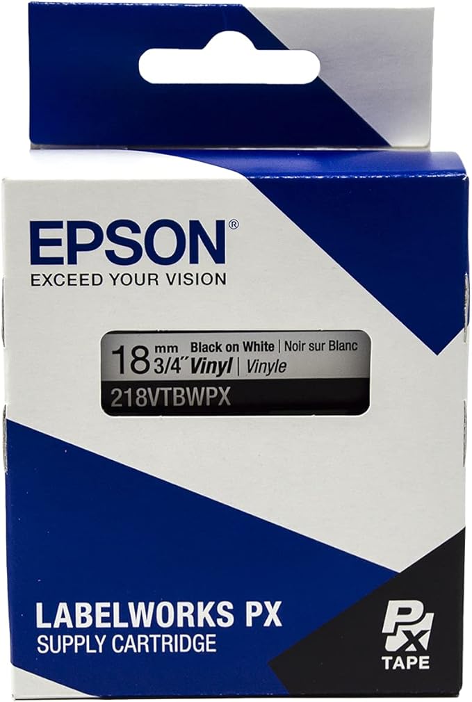 LABELWORKS 218VTBWPX Tape Cartridge - Black on White Flexible and Durable Vinyl Industrial Label Maker Tape - 3/4" (18MM) Wide, 22.9 ft