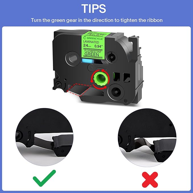 GREENCYCLE Compatible for Brother P-Touch 24mm Label Tape TZe-D51 TZ-D51 TZe TZ 24mm 0.94'' Black on Fluorescent Green Laminated Label Tape for PT-P750W PT-D600 PT-P700 PT-P710BT, 3 Pack