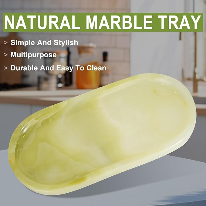 SWRONP Marble Tray for Kitchen Counter,Stone Tray for Bathroom Countertop,Dresser Small Vanity Decor,Storage Trays for Perfumes,Candles,Jewelry (Greener)