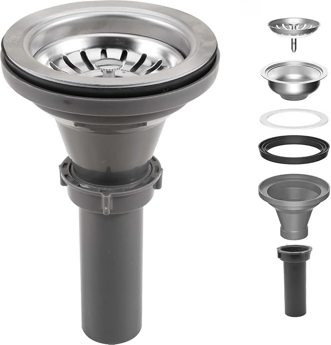 3-1/2'' ﻿Kitchen Sink Drain Kit Sink Drain Basket Sink Drain Assembly 304 Stainless Steel Sink Strainer Basket Stopper for Home Standard Kitchen Sinks （Tailpiece Included）