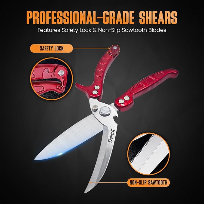 Heavy Duty Poultry Shears - A Must Have chicken processing equipment, Kitchen Scissors for Meat, Chicken, Turkey, and Vegetables - Non-Slip Handle, Safety Lock, Dishwasher Safe