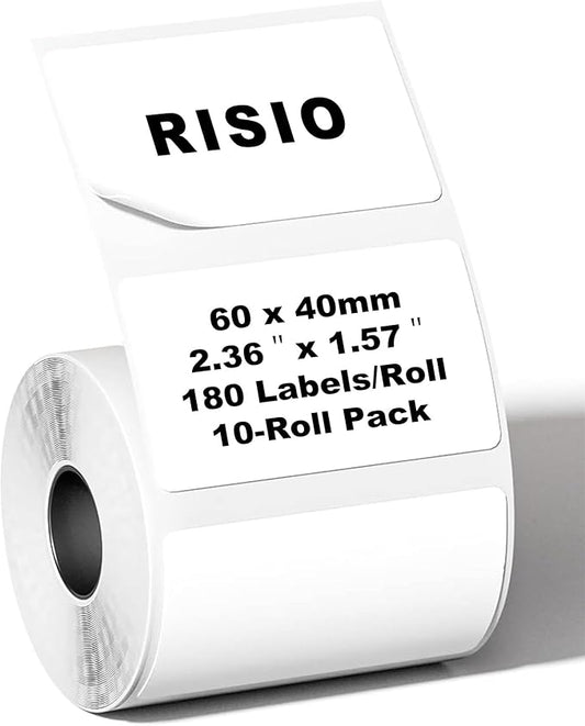 Risio Thermal Labels 2.36"x1.57"(60x40mm),180 Labels/Roll(10 Rolls),Waterproof, Oil-Resistant, Scratch-Resistant Thermal Label Paper,for Barcode/Address/Mailing/Logo/Business/Home