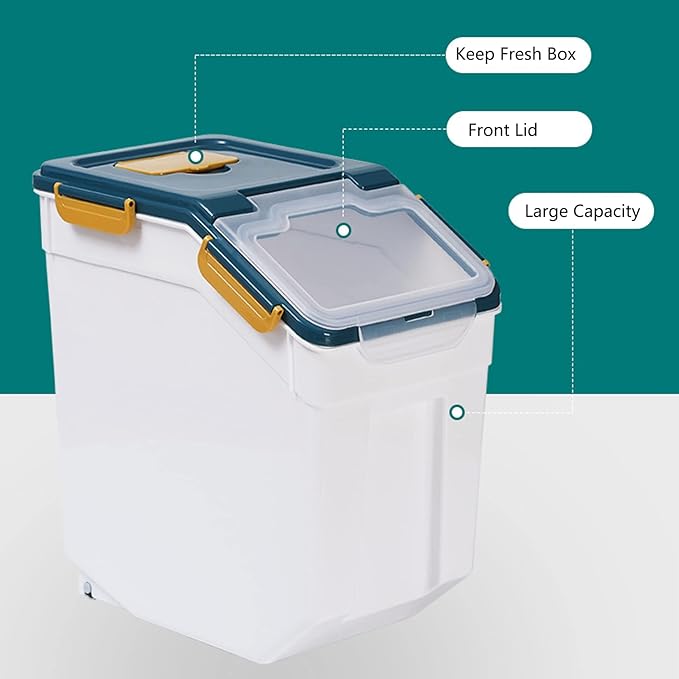 PENCK Large Flour Storage Container 20lbs (2 Pack) - 25lb Rice & Food Dispenser with Locking Lid, Measuring Cup & Scoop - Kitchen Pantry Organizer for Cereal, Grain(Blue)