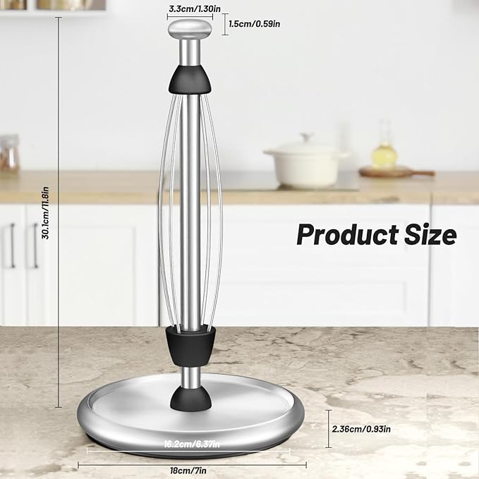 VEHHE Simply Tear Paper Towel Holder Countertop with EVA Non-Slip Pad, Damping Function Paper Towel Stand with Weighted Base for Bathroom and Kitchen (Silver)