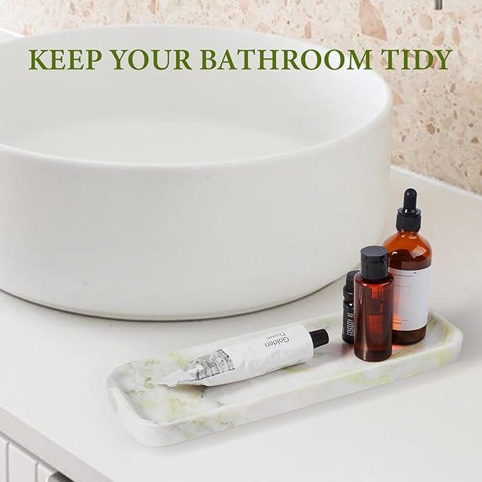 Koville Marble Tray, 12"x4" Marble Vanity Tray for Bathroom Kitchen Countertop Sink, Natural Stone Tray for Home Decor, Decorative Rectangular Narrow Catchall Tray for Jewelry Perfume