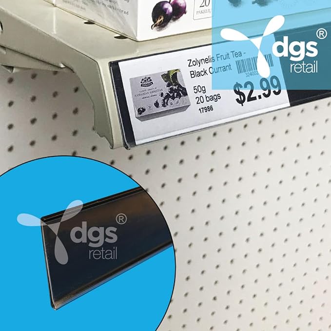Shelf Label Strips, 25 Pack Self Adhesive 1.25”H Shelf Label Holder Price Tag Strips for Metal Wood or Plastic Gondola Shelf, PVC Plastic Clear Front/Black Back Sign Holder Strip for 36” Long Shelf