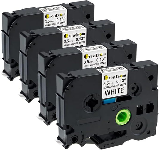 3.5mm Label Tape Replacement for Brother TZe-N201 TZeN201 Black on White TZe TZ Tape 3.5mm 0.13 Inch P Touch Label Maker Tape Compatible with Brother P Touch PT-D210 PT-D220 PT-H110 PT-D200, 4-Pack