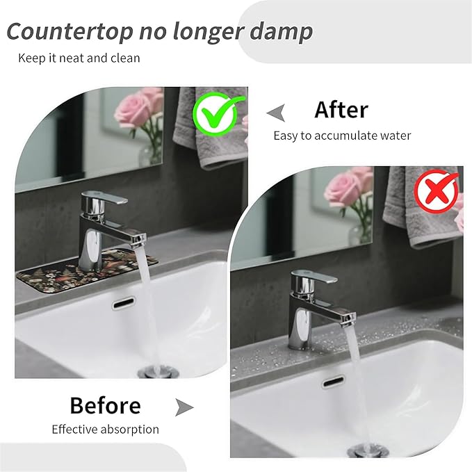 Kitchen Sink Splash Guard，Dark mushrooms and butterflies Faucet Mat Sink Gadgets-Super Absorbent Fast Drying Mat Drip Catcher for Kitchen, Bathroom,Sink Mat, Dish Drying Mat, Bathroom(15" X 5.5" )