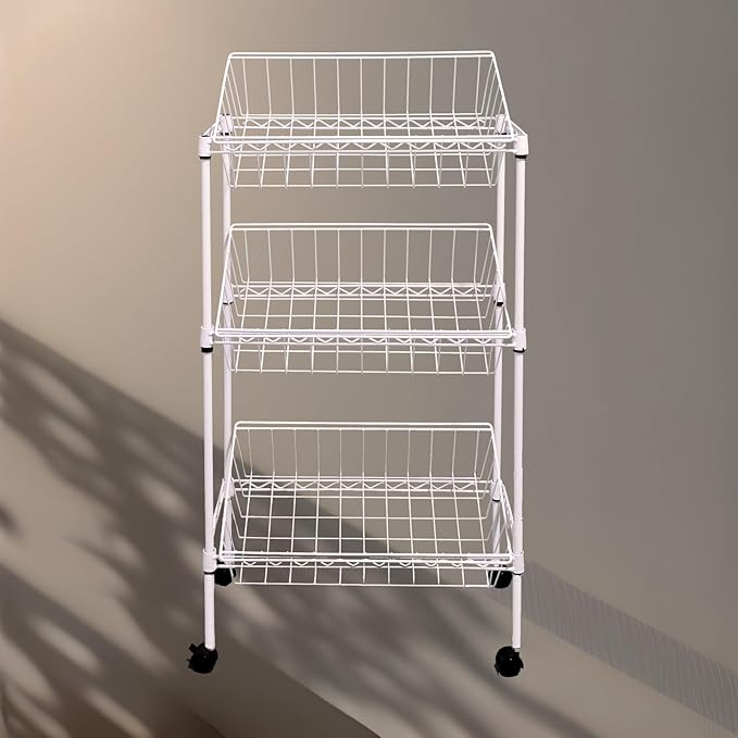 NSF white 3-layer storage rack, kitchen basket rack, vegetable tableware sorting, laundry room dirty clothes storage, detachable storage basket, multifunctional household epoxy resin