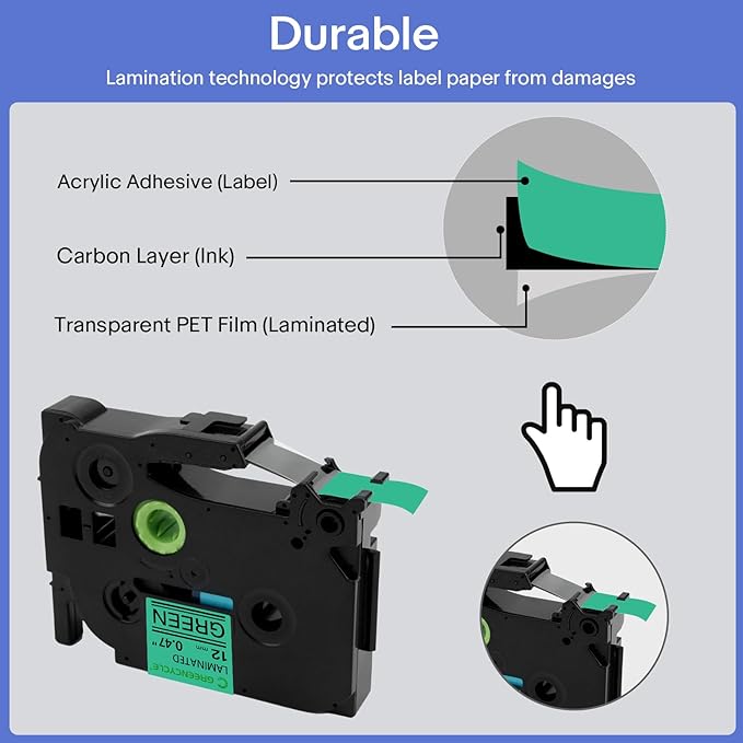 GREENCYCLE 10 Pack Compatible for Ptouch TZe731 AZE-731 TZ731 TZ-731 1/2" 12mm 0.47 inch Laminated Black on Green TZ AZe Tapes Used in PTD210 PT-D200 PTD600 D400 PTH110 Label Makers