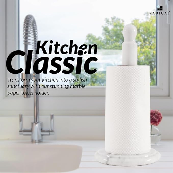 RADICALn Marble Paper Towel Holder Countertop 12.5" Inch White Handmade Toilet Paper Towels Stand for Bathroom Countertop, Paper Towel Holders & Hand Tissue Paper Organizer