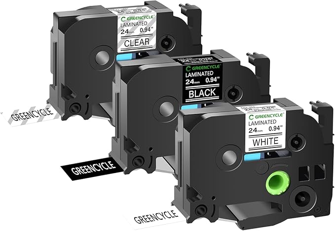 GREENCYCLE Compatible for Brother P-Touch Label Tape TZe-151 TZe-251 TZe-355 24mm 0.94" Laminated TZe TZ 1 inch Black on Clear/White and White on Black Label Tape for PTD600 PTD600VP PTP700, 3 Pack