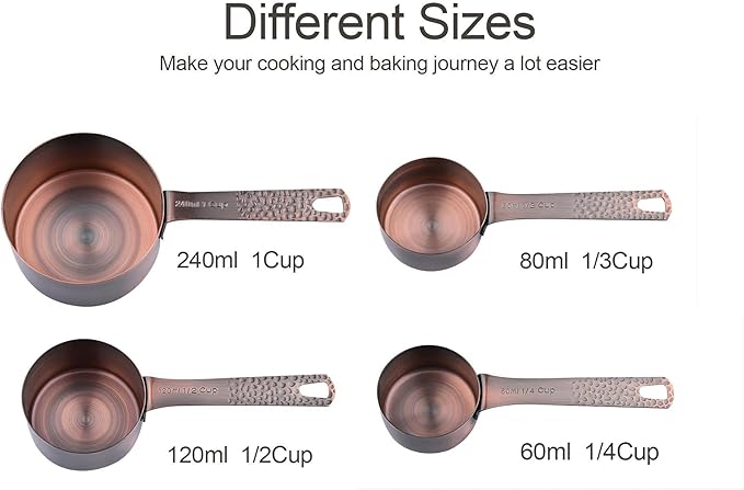 SUNMVEHOT Copper Measuring Cups and Spoons Set, Stainless Steel Measuring Tools Set for Baking & Kitchen, Metric & US 4 Copper Plated Measure Cups and 5 Measure Spoons with Leveler for Wet & Dry
