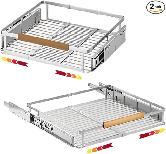 taiheis 2 Pack Expandable Pull Out Cabinet Organizer，Side Mounting 16.3~26.3"x17.3"Cabinet Pull Out Shelves, Expandable Slide Out Spice Rack for Kitchen Bathroom Office