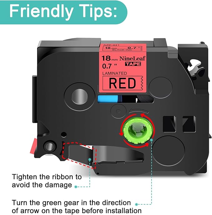 NineLeaf 10 Pack Black on Red Label Tape 3/4 inch 0.7'' Compatible for Brother TZ 441 TZ441 TZe 441 TZe441 use for P-Touch PT-D400 PT-D450 PT-D600 PT-P700 PT-P750W Printer