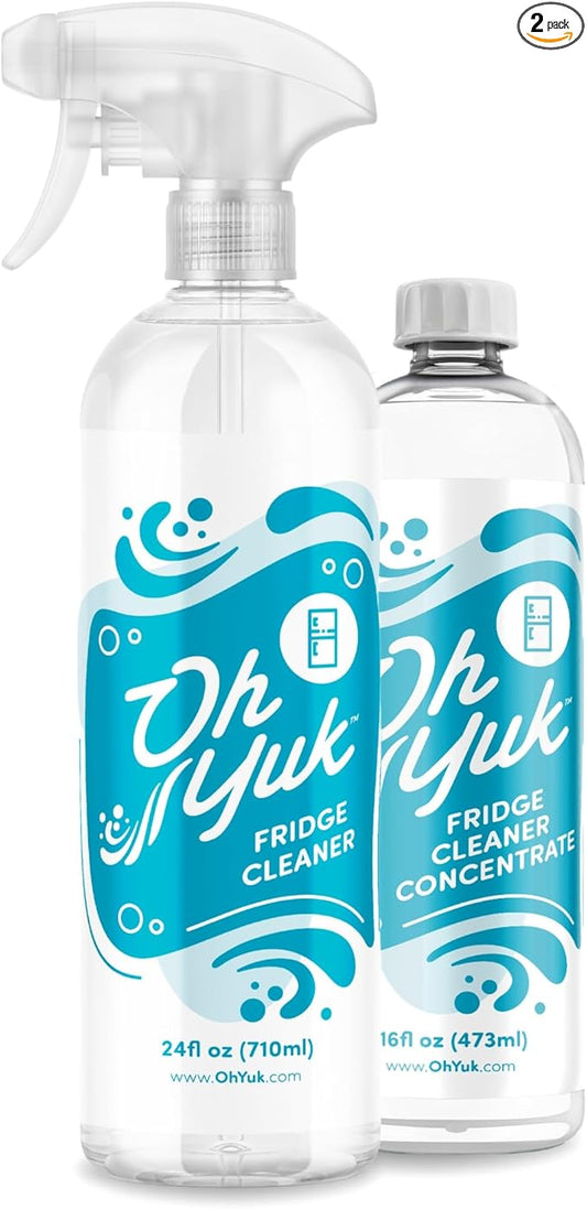 Oh Yuk Fridge Cleaner – Spray + Concentrate Combo | Makes 5 Bottles | Cleans Inside Refrigerator for Spotless, Food-Contact Safe Surfaces | Biodegradable, Vegan | Tackles Sticky Messes & Dried-On Food
