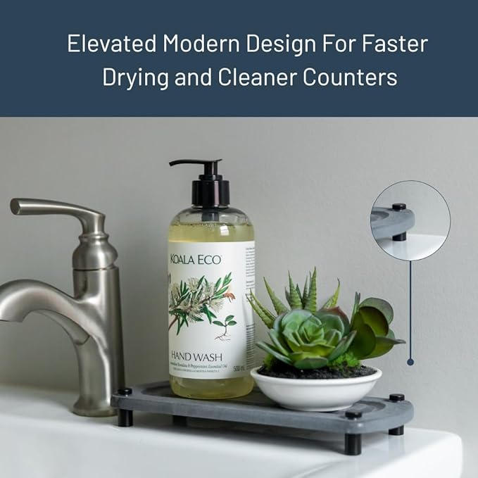 Premium Sink Caddy - Water-Aborbing Diatamaceous Earth Tray for Sink, Elevated Stainless Steel Feet, Non-Toxic, Fast-Drying, Kitchen or Bathroom (Lake Stone)