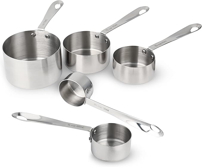 Nstezrne Measuring Cups Set of 5, Stainless Steel Measuring Cups Set, Kitchen Measuring Cup Set, Metal Measuring Spoons for Baking, Dry Measuring Cups, Heavy Duty Measurement Cups with 1/8 Measure Cup