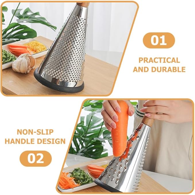 OFFSCH Kitchen Grater Potato Grater Fruit Chopper Home Tools Cheese Grater Vegetable Stripper Handle Cheese Graters Cone-Shaped Vertical Kitchen Accessory Wood