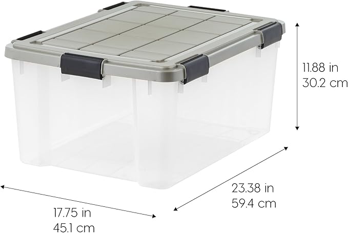 IRIS USA 60 Qt Storage Bins with Gasket Seal Lid, 3 Pack - BPA-Free, Heavy Duty Moving Containers Tight Latch, Weather Proof Tote, WEATHERPRO - Clear/Chrome