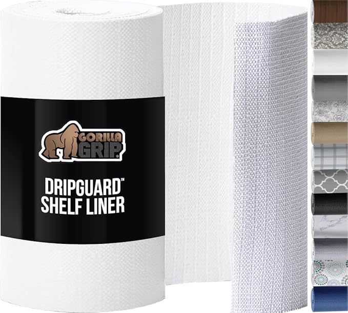GORILLA GRIP Slip Resistant Drawer and Shelf Liner 2 Pack, Non Adhesive Water Resistant, Easy Clean and Trim, Smooth Surface Liners for Kitchen Cabinet, Shelves, Drawers Pantry, 17.5 IN x 20 FT, White