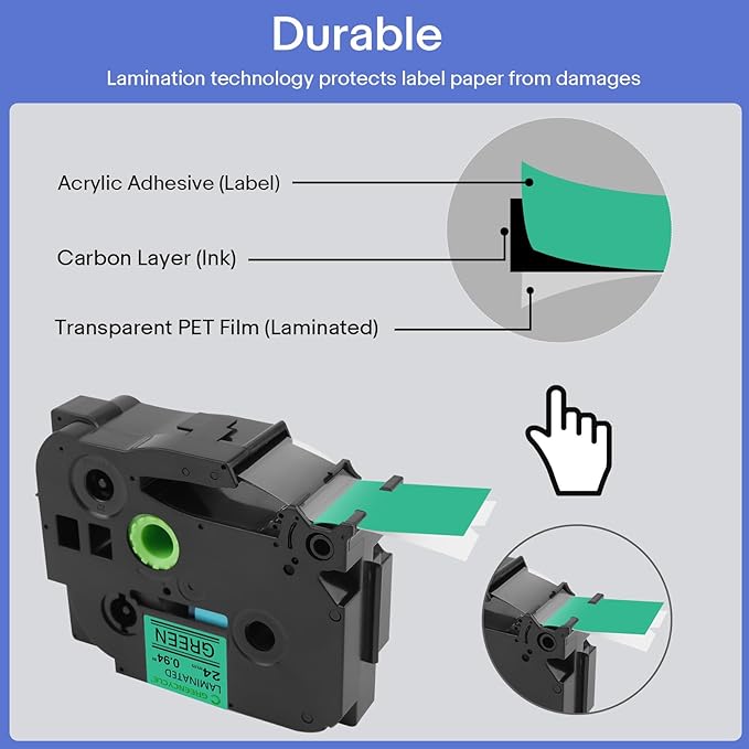 GREENCYCLE Compatible for Ptouch TZe-751 TZe751 AZE Tape 24mm 0.94 Inch 1" Black on Green Laminated Label Tape for PT2730 PT9600 PTD600VP PTD800W PTH500LI PTP700 PTP710BT PTP750W, 10 Pack