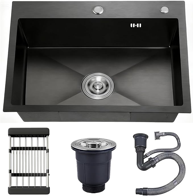 24 Inch Drop in Kitchen Sink, Nano-Coated Topmount Single Bowl Stainless Steel Sink with Drain Kit and Fruit Baskets 24"x18"x8" (Nano)