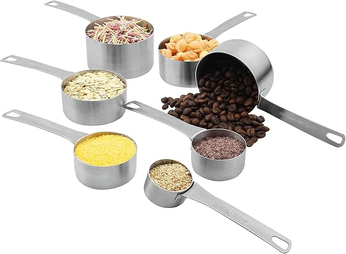 Smithcraft Measuring Cups and Spoons Set, Stainless Steel Measuring Cups, 18/8(304) Material Heavy Duty 7 Measuring cups and 8 Measuring Spoons 1 Leveler and 2 rings