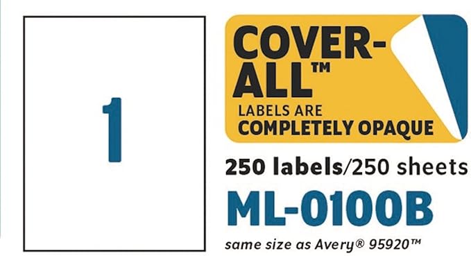 MACO White Cover-All Shipping Labels for Laser and Ink Jet Printers - Printable Mailing Address Labels, Blank Paper Stickers - 8.5" x 11", 1 per Page, 250 per Box (ML-0100B)