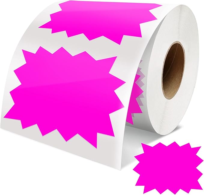 Price Tags Stickers Purple 4 x 3 Inches Self-Adhesive Large Sale Sticker Starburst Signs Removable Waterproof Labels for Retail Store Market Business 500 PCS