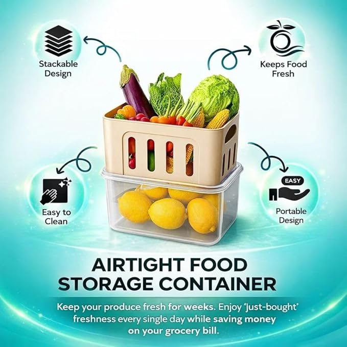 Fruit Containers for Fridge Keep Fresh, 5-Pack Produce Containers for Fridge with Lids, Meal Prep Containers, Food Organizer with Removable Colander, Microwave & Dishwasher Safe (White)