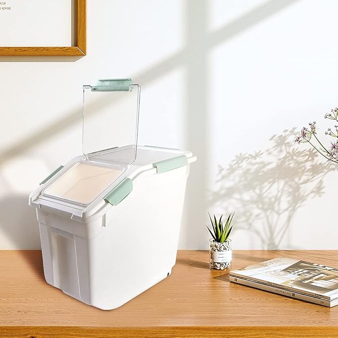 Saim Rice Container 25 lbs, Large Airtight Flour Storage Container with Wheels Measuring Cup, 2 Pack a Set BPA free Food Bin Grain Organizer Box for Dry Baking Supplies Kitchen Pantry Cereal (Green)