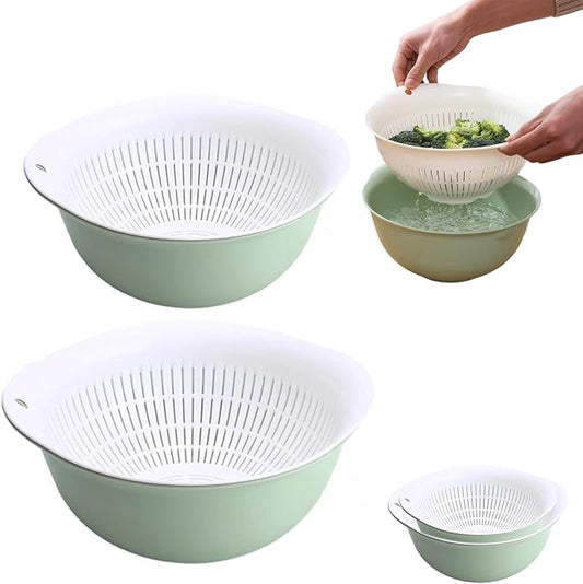 LUMUMIX Colander Bowl Set of 2, Nesting Large Capacity Plastic Food Strainer for Pasta, Vegetables and Fruits Washing Draining Basket, Space Saving, BPA Free