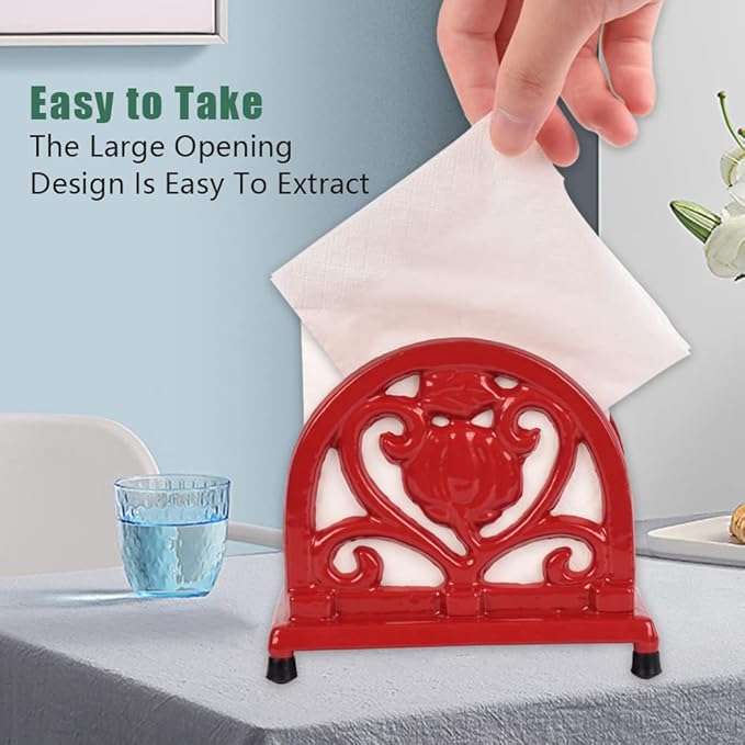MINLUFUL Napkin Holder for Table - Vintage Farmhouse Kitchen Restaurant Cast Iron Napkin Holder for Dinner Cocktail Paper Napkins, Red