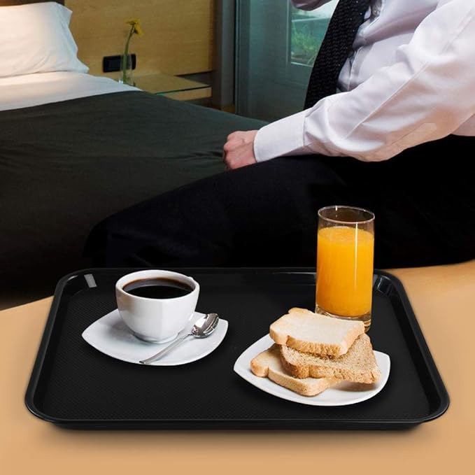 Neadas 6 Packs Plastic Fast Food Serving Trays, 17.2" x 13.51" Rectangle Lunch Trays Cafeteria, Black