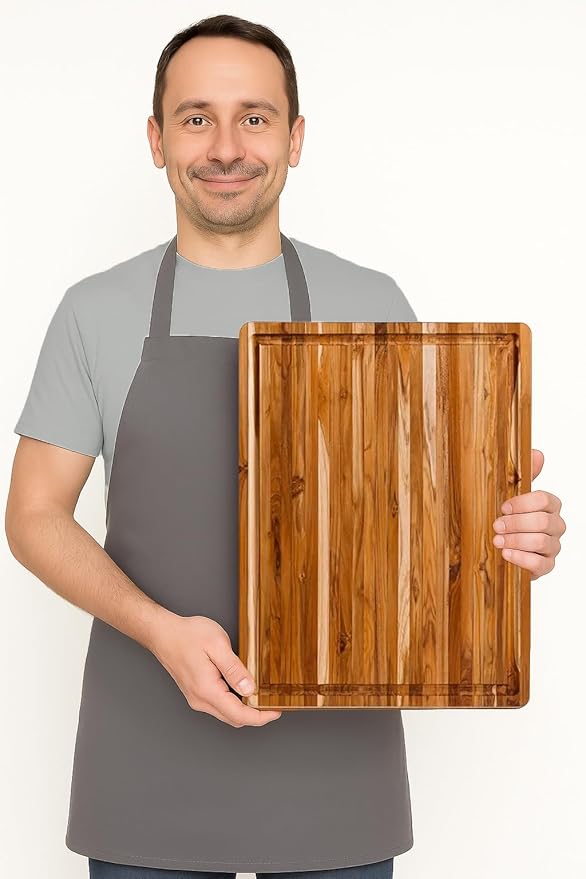 Teakhaus Carving Board and Cutting Board Oil Set - Includes Medium (M) Wood Cutting Board with Juice Groove and EON Food Grade Mineral Oil - Knife-Friendly - FSC Certified
