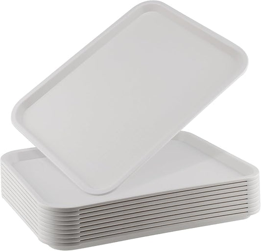 ZOENHOU 10 Pack 16 x 12 Inch Plastic Fast Food Tray, Rectangular Plastic Cafeteria Trays Food Serving Trays, Large Lunch Tray for Serving Home Restaurant Dinning Room Organization, White