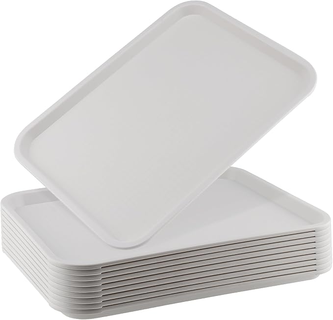 ZOENHOU 10 Pack 14 x 10 Inch Plastic Fast Food Tray, Rectangular Cafeteria Trays Food Serving Trays, Plastic Lunch Tray for Serving Home Restaurant Dinning Room Organization, White