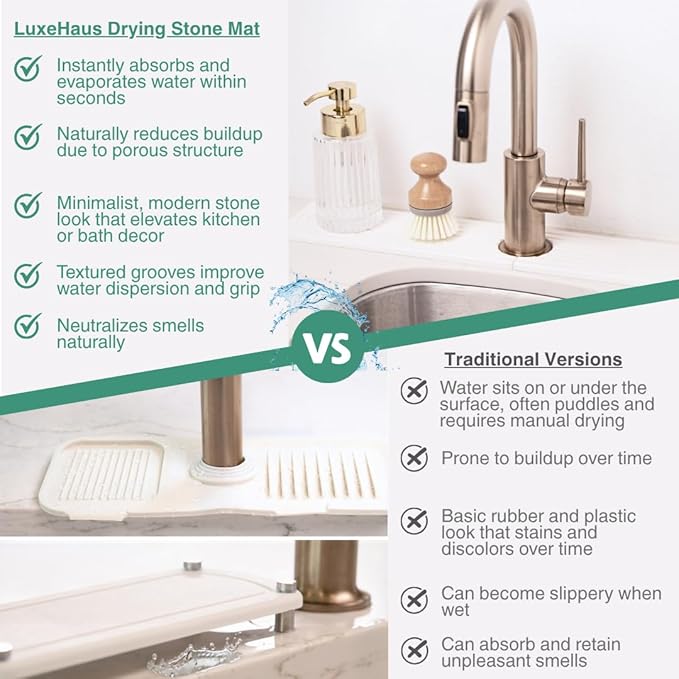 Drying Stone Faucet Mat for Kitchen Sink | Diatomite Sink Tray | Super Absorbent Quick Drying Stone Mat | Kitchen Tray for Counter | Faucet Splash Guard for Bathroom Counter (White, 23.6" x 3.9")