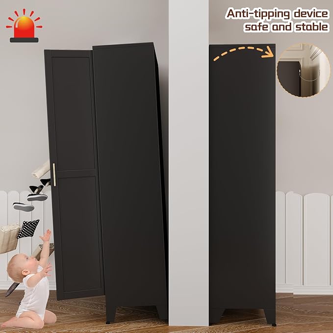 PAOFIN 75" Metal Kitchen Pantry Cabinet,Black Storage Cabinet with Doors and 5 Adjustable Shelves, Cabinet with 2 Metal Handles,Tall Cabinet for Livingroom,Pantry, Bathroom,Kitchen