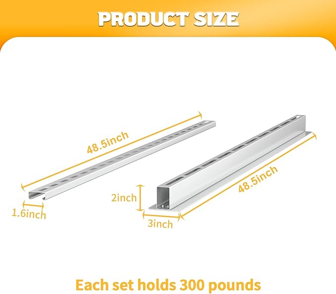 WALMANN Overhead Tote Storage Rail System, Garage Ceiling Bin Storage Rack Heavy Duty Adjustable Tote Slide Rails(White, Bins not Included)