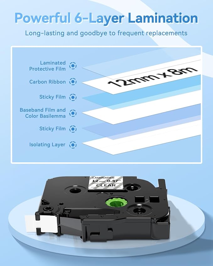 TZe TZ Tape 12mm 0.47 Laminated Clear Label Tape Replacement for Brother P Touch Label Tape TZe-131 TZe131 Black on Clear Label Maker Tape, Compatible with Brother PT-H110 D210 D220 D400 D600, 4-Pack