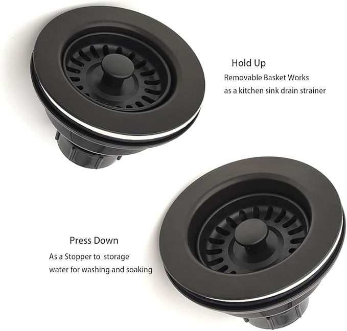 Black Kitchen Sink Drain Assembly, TGEOND 3-1/2 inch Polymer Kitchen Drain Strainer Kit with Removable Basket Strainers Stopper Matching for Granite/Fireclay Sinks