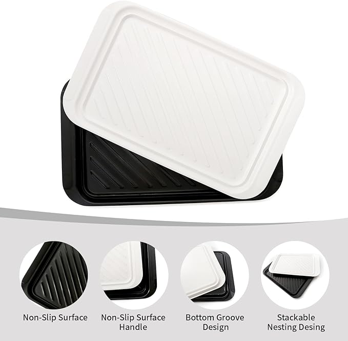 TP Grilling Prep and Serve Trays, 17 x 10.5 inch BBQ Trays for Cooked and Raw Foods, Set of 2 Melamine Serving Platters for Meats, Grill Accessories, Black and White