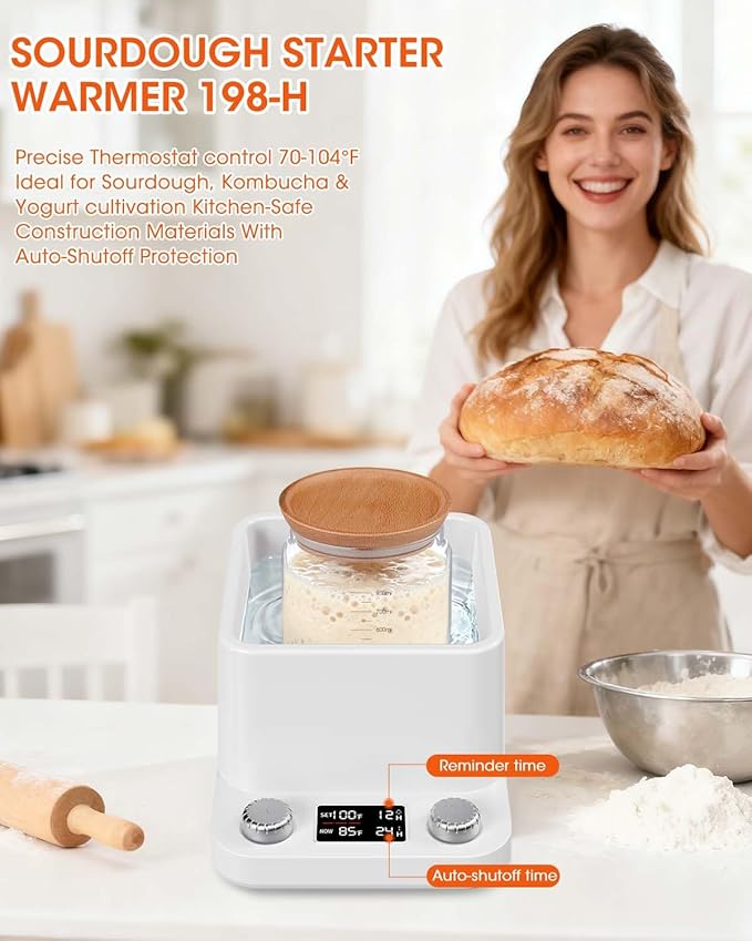 Sourdough Starter Warmer, Water Bath Fermentation Proofer - Precision Temperature Control (±1°F, 70-104°F) 198H Timer Auto-Shutoff for Kombucha Yogurt Home Brewing Energy-Saving Fermentation Heater