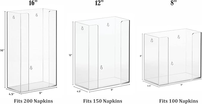 BloominGoods Clear Acrylic Wall Mount Or Countertop Napkin Holder (8 Inch Height) - Guest Towel Napkin Holder For Bathroom Or Kitchen - Paper Towel Dispenser For Vanity Or Table